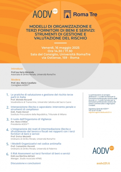 Modelli di organizzazione e terzi fornitori di beni e servizi: strumenti di gestione e valutazione del rischio